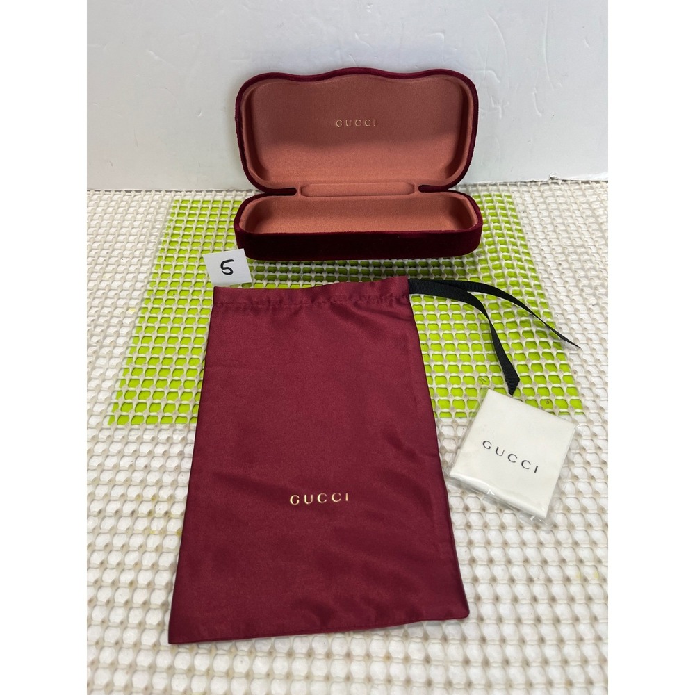 Gucci Burgundy Velvet Sunglasses Case Hard Shell with Dust Bag and Cloth Set NEW